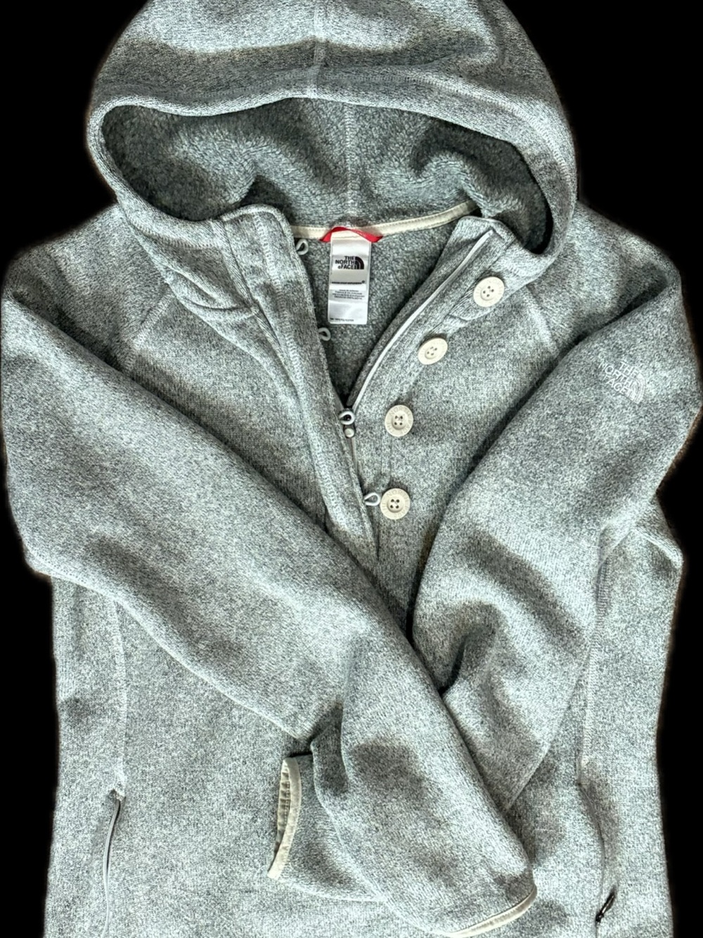 The North Face Light Gray Hooded Fleece Button Pullover